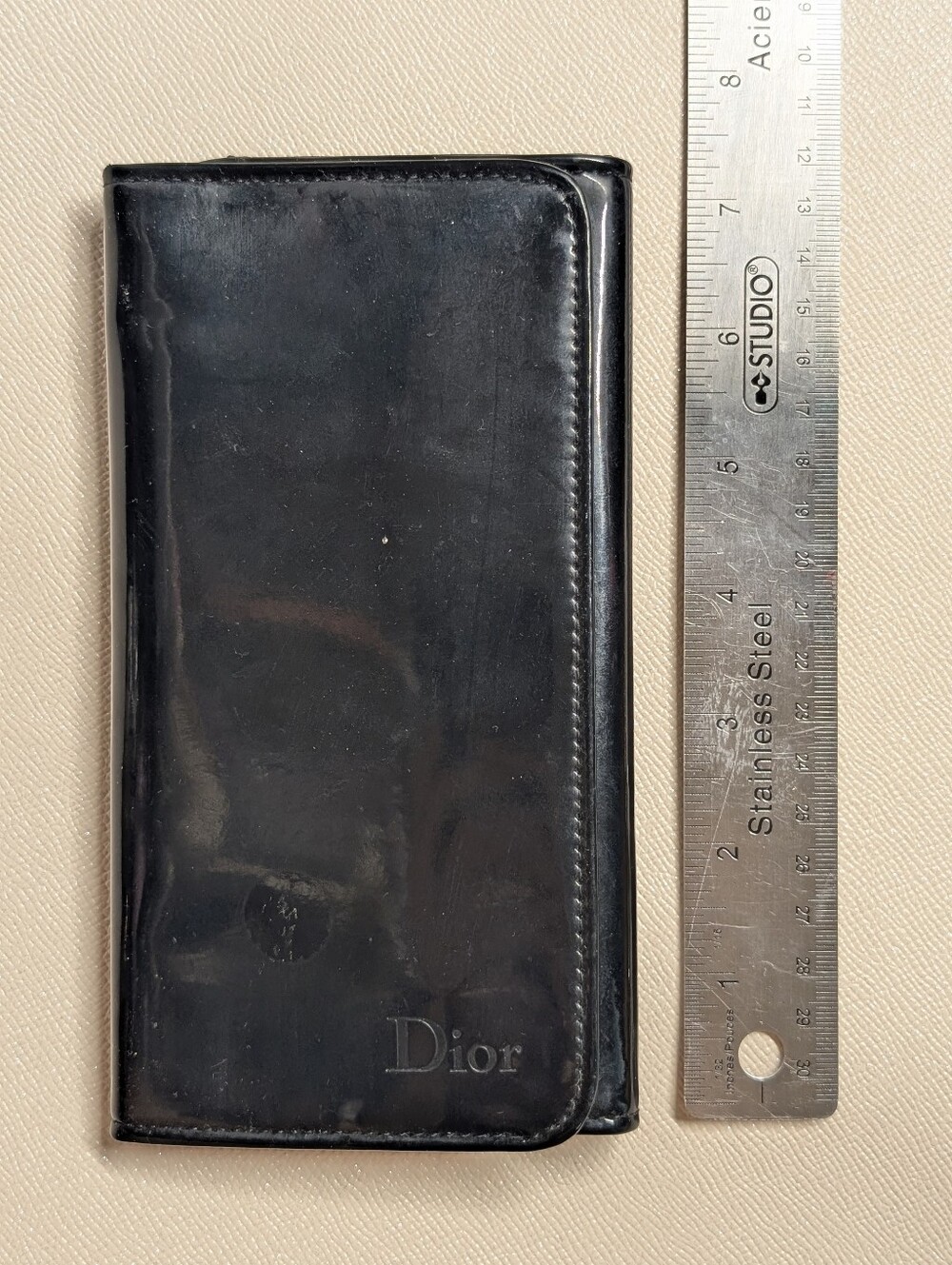 Dior Black Leather Patent Bi-Fold Makeup Brushes Holder Clutch Wallet